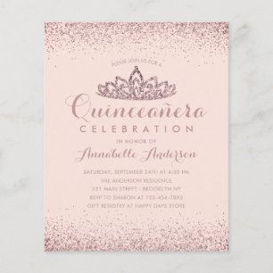 Budget Rose Gold Blush Quinceañera Tiara Invite