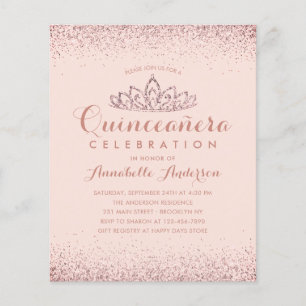 Budget Rose Gold Blush Quinceañera Tiara Invite