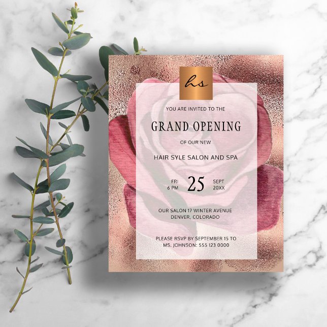 Budget rose gold business grand opening invitation (Creator Uploaded)