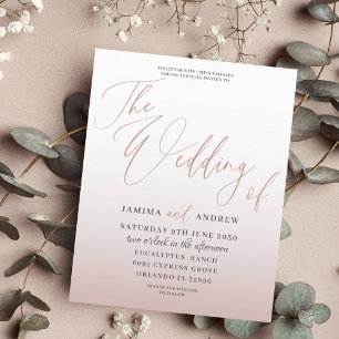 Budget Rose Gold Calligraphy Wedding Invitation