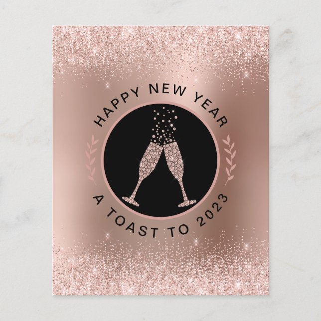 Budget Rose Gold Champagne Toast New Year Card (Front)