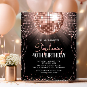 Budget Rose Gold Disco Ball 40th Birthday Invite