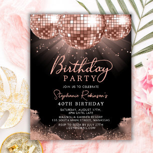 Budget Rose Gold Disco Ball 40th Birthday Invite