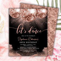 Budget Rose Gold Disco Ball 40th Birthday Invite