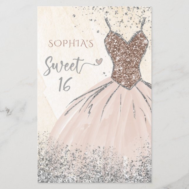 Budget Rose Gold Dress Sweet 16 Invitation (Front)