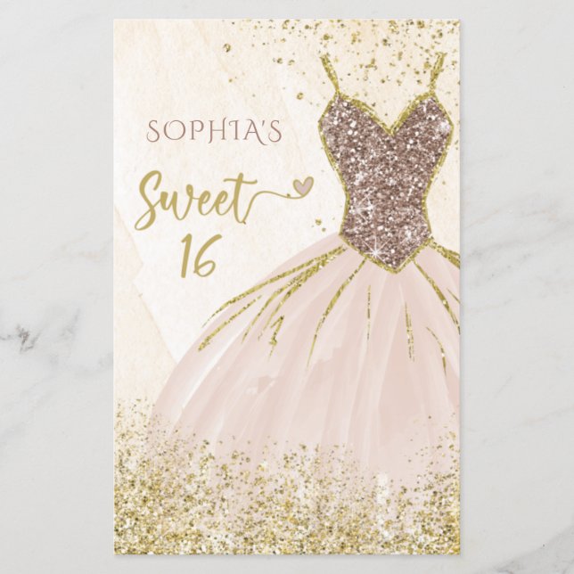 Budget Rose Gold Dress Sweet 16 Invitation (Front)