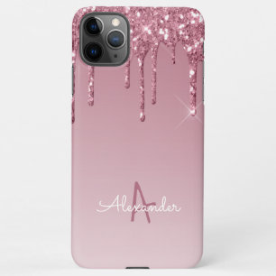 Budget Rose Gold Dripping Glitter Monogram Named iPhone 11Pro Max Case