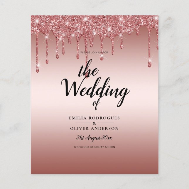 Budget Rose Gold Dripping Glitter WEDDING Invite Flyer (Front)