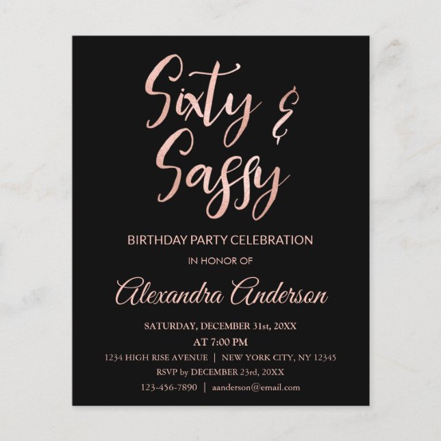 Budget Rose Gold Foil 60 Sixty Sassy Birthday (Front)