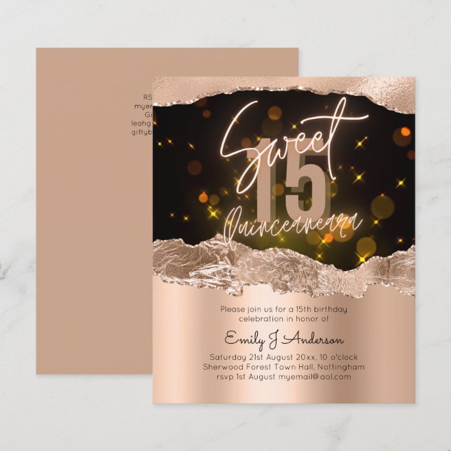 BUDGET Rose Gold Foil Glitter Quinceanera 15th (Front/Back)