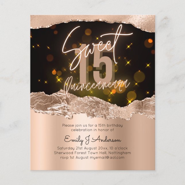 BUDGET Rose Gold Foil Glitter Quinceanera 15th Fly Flyer (Front)