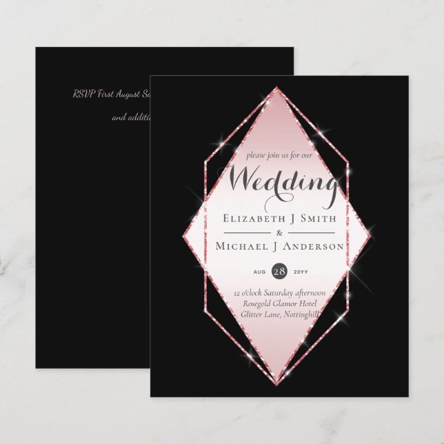 Budget Rose Gold Foil Look Geometric Wedding (Front/Back)