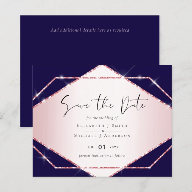 Budget Rose Gold Foil Look Geometric Wedding (Front/Back)