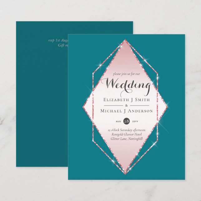 Budget Rose Gold Foil Look Geometric Wedding (Front/Back)