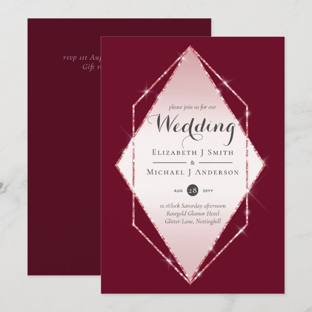 Budget Rose Gold Foil Look Geometric Wedding (Front/Back)