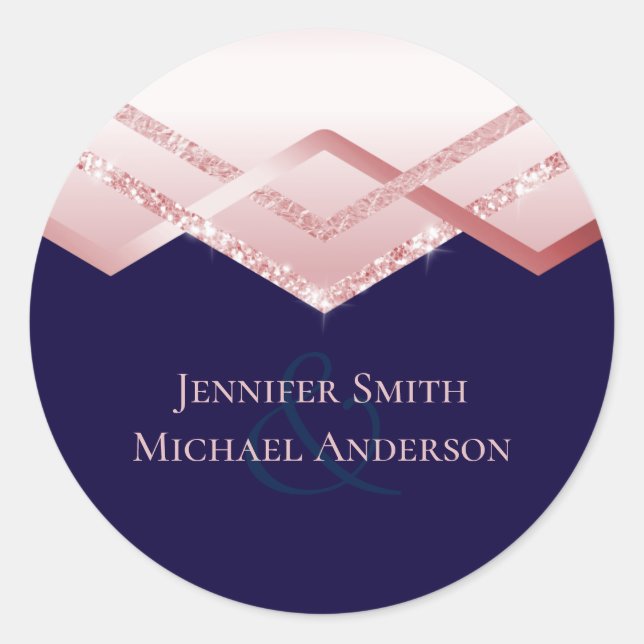 Budget Rose Gold Foil Look Geometric Wedding Classic Round Sticker (Front)