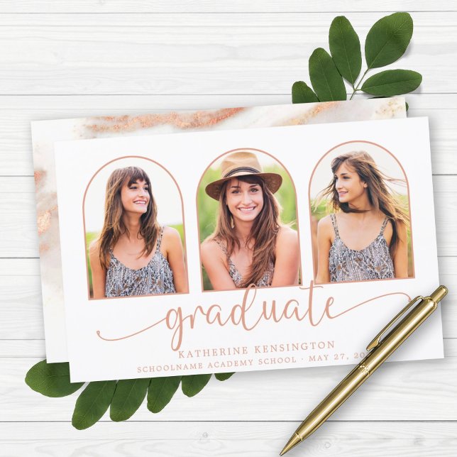 BUDGET Rose Gold Foil Marble 3 Photo Graduation (BUDGET Rose Gold Foil Marble 3 Photo Graduation Announcement)