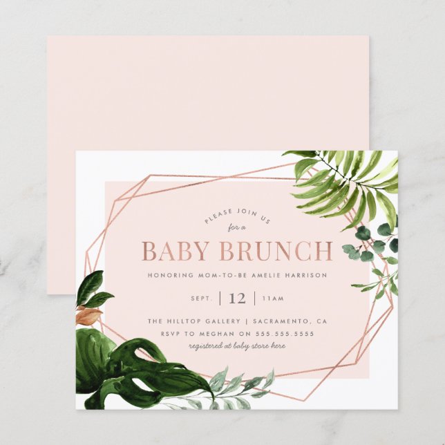 Budget Rose Gold Geometric Greenery Baby Brunch (Front/Back)