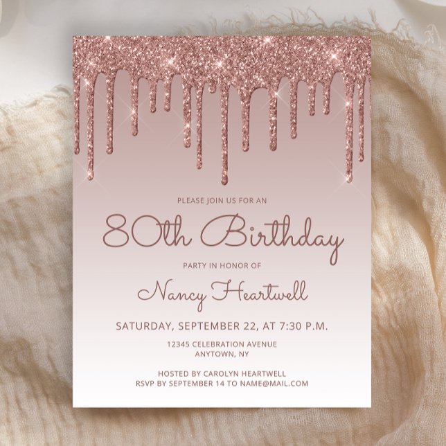 Budget Rose Gold Glam 80th Birthday Party Invite (Creator Uploaded)