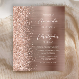Budget Rose Gold Glam Glitter Wedding Invitation