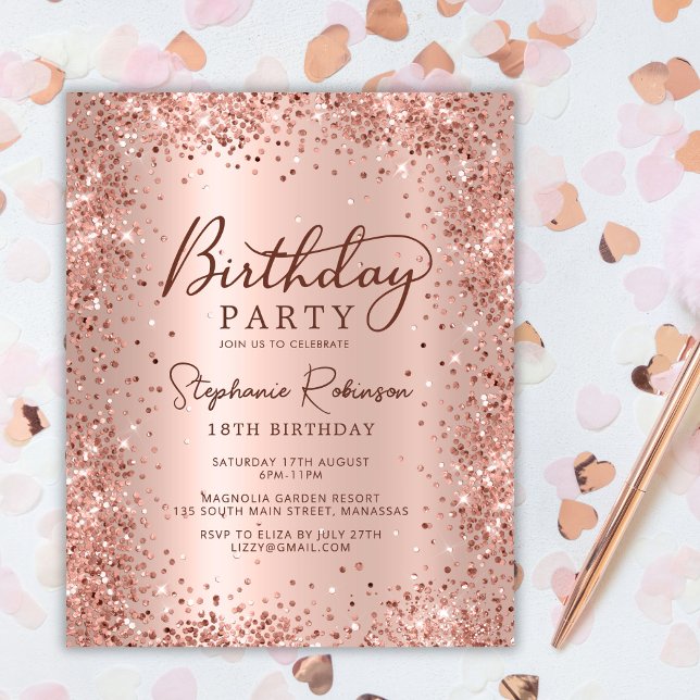 Budget Rose Gold Glitter 18th Birthday Invitation (Creator Uploaded)