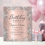 Budget Rose Gold Glitter 21st Birthday Invitation<br><div class="desc">Celebrate your milestone with this chic Silver Glitter and Rose Gold 21st Birthday Invitation. Featuring a sparkling grey silver glitter frame and a faux blush rose gold metallic foil look background, the design is enhanced by elegant handwritten calligraphy for a feminine touch. Fully customisable for any age, it’s perfect for...</div>