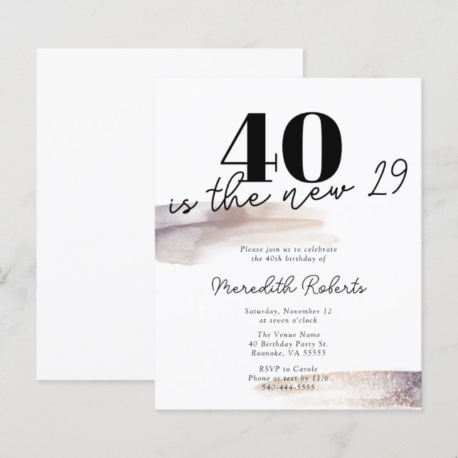 Budget Rose Gold Glitter 40th Birthday Invitation (Front/Back)