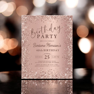 Budget Rose Gold Glitter 40th Birthday Invitation Flyer