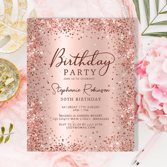 Budget Rose Gold Glitter 50th Birthday Invitation (Creator Uploaded)