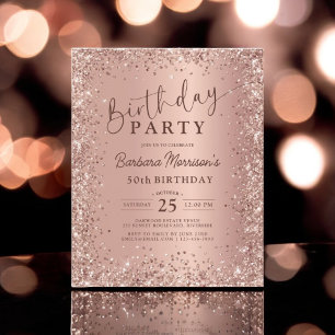 Budget Rose Gold Glitter 50th Birthday Invitation Flyer