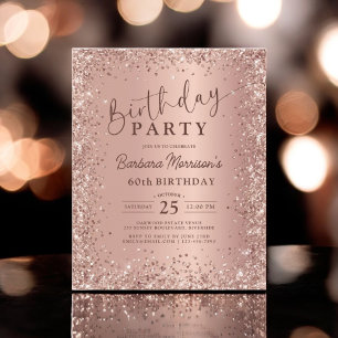 Budget Rose Gold Glitter 60th Birthday Invitation Flyer