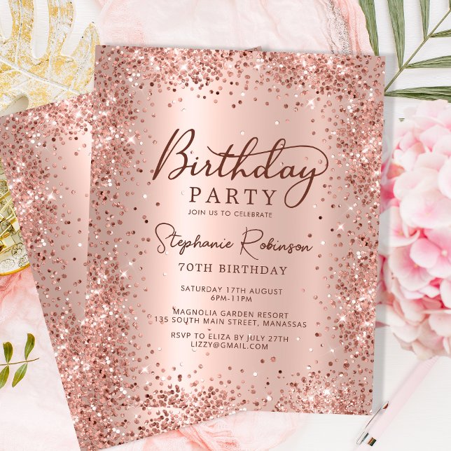 Budget Rose Gold Glitter 70th Birthday Invitation (Creator Uploaded)