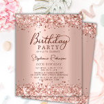 Budget Rose Gold Glitter 80th Birthday Invitation<br><div class="desc">Budget Modern Elegant Script Rose Gold Metallic Glitter 80th birthday party invitations. This adult girly card design features stylish handwritten calligraphy (or typography) script, blush pink or rose gold faux brushed metallic foil background with loose glam glitter border at the top and the bottom. Easy to personalise, perfect for any...</div>
