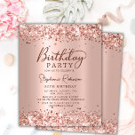 Budget Rose Gold Glitter 80th Birthday Invitation<br><div class="desc">Budget Modern Elegant Script Rose Gold Metallic Glitter 80th birthday party invitations. This adult girly card design features stylish handwritten calligraphy script (or typography) , blush pink or rose gold faux brushed metallic foil background with loose glam glitter border at the top and the bottom. Easy to personalise, perfect for...</div>