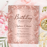 Budget Rose Gold Glitter 90th Birthday Invitation<br><div class="desc">Modern Budget elegant rose gold metallic and glitter 90th birthday party invitations. This adult girly card design features stylish handwritten calligraphy script,  blush pink or rose gold faux brushed metallic background with loose glam glitter frame around. Easy to personalise,  perfect for any age.</div>