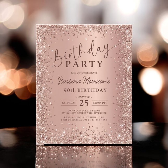 Budget Rose Gold Glitter 90th Birthday Invitation Flyer (Creator Uploaded)