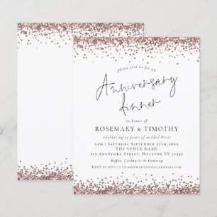 Budget Rose Gold Glitter Anniversary Dinner Invite