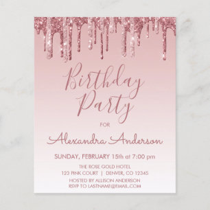 Budget Rose Gold Glitter Any Age Birthday Flyer