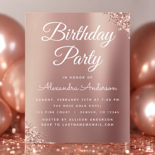 Budget Rose Gold Glitter Any Age Birthday Flyer