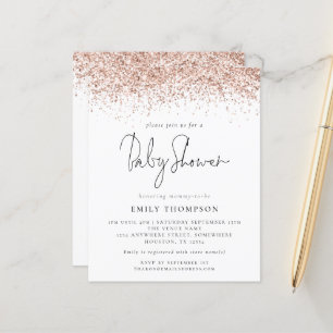Budget Rose Gold Glitter Baby Shower Invitation