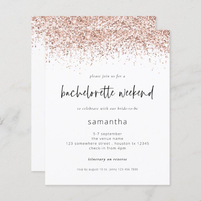 Budget Rose Gold Glitter Bachelorette Weekend (Front/Back)