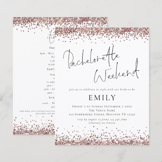 Budget Rose Gold Glitter Bachelorette Weekend  (Front/Back)