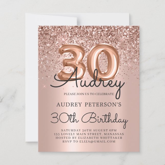 Budget Rose Gold Glitter Balloon 30th Birthday (Front)