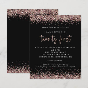 Budget Rose Gold Glitter Black 21st Party Invite
