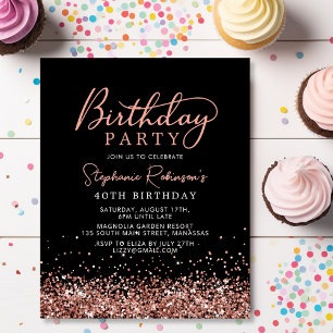 Budget Rose Gold Glitter Black 40th Birthday