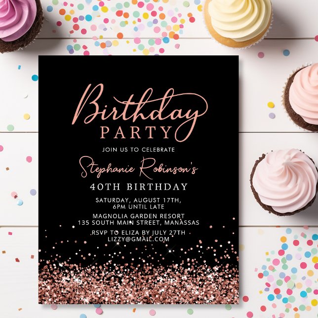 Budget Rose Gold Glitter Black 40th Birthday (Creator Uploaded)