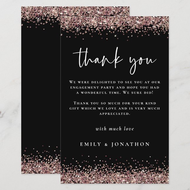 Budget Rose Gold Glitter Black Engagement Thanks (Front/Back)
