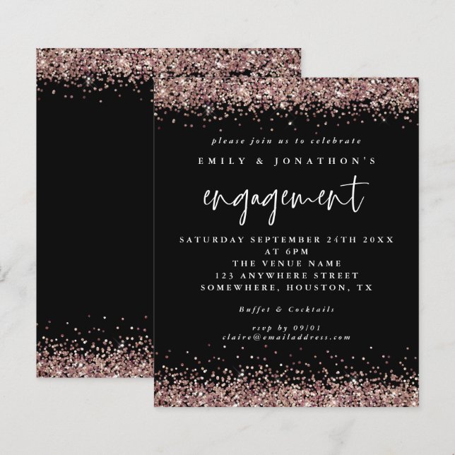 Budget Rose Gold Glitter Border Engagement Black (Front/Back)