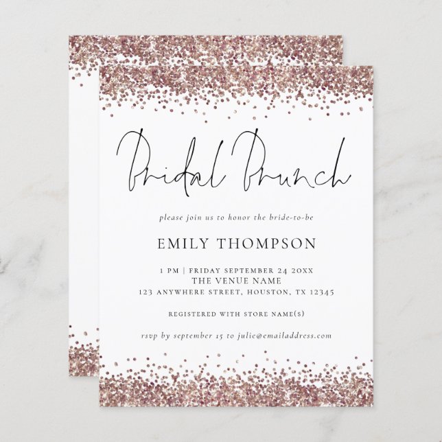 Budget Rose Gold Glitter Bridal Shower Brunch (Front/Back)