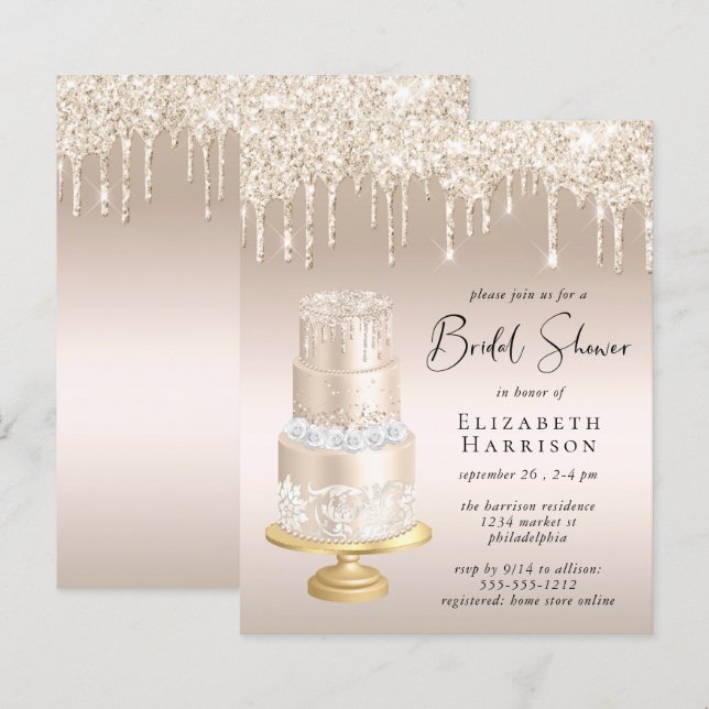 Budget Rose Gold Glitter Bridal Shower Invitation (Front/Back)
